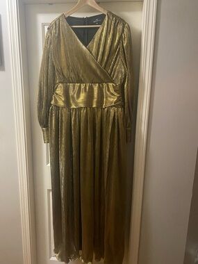 Metallic Gold Long-Sleeve Glamorous Wrap Maxi Dress
